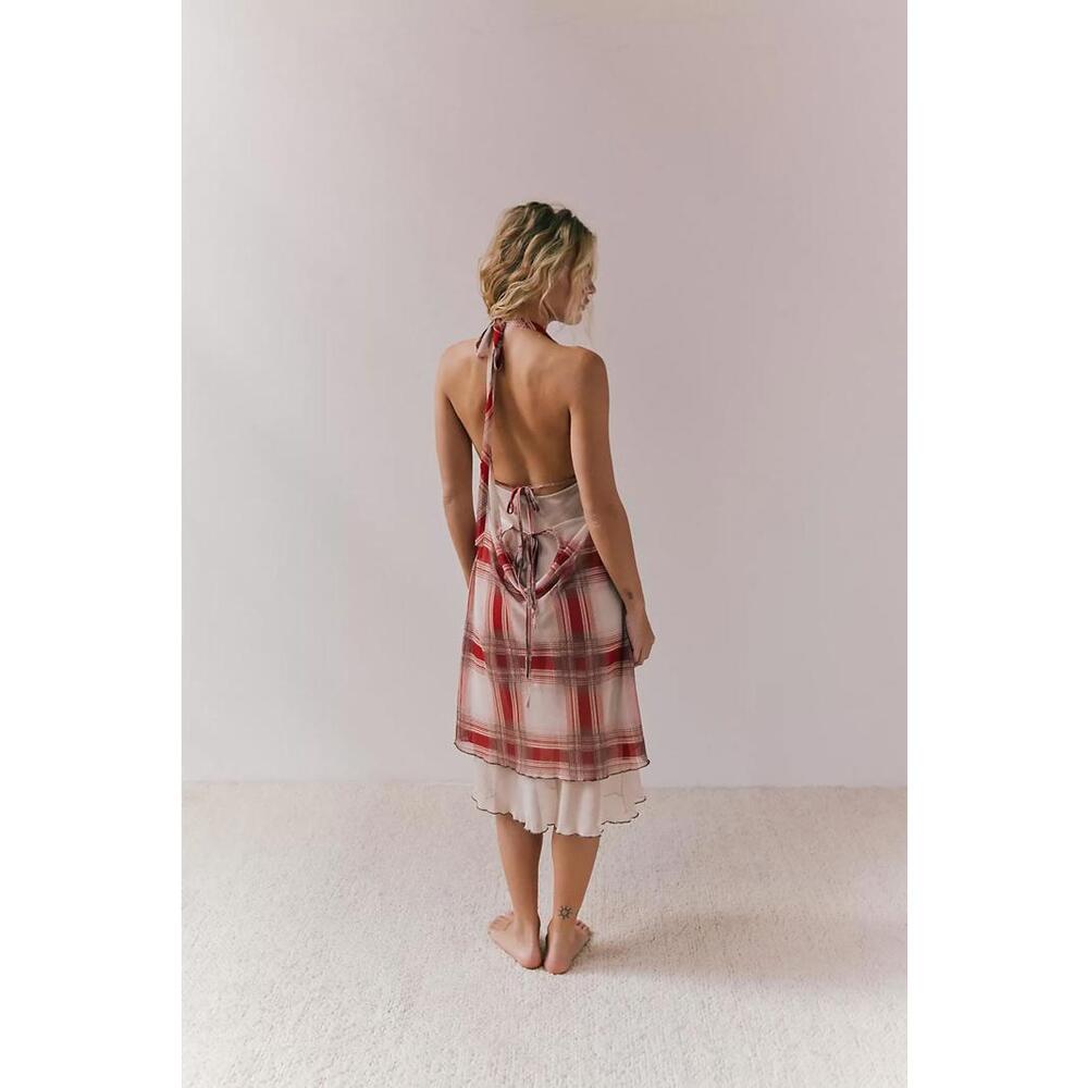 Free People Intimately Seeing Double Printed Midi Slip Dress Red Combo XL NWT - Picture 3 of 9